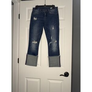 Blank NYC Deep Cuff Straight Denim Jeans Midrise Size 25 Distressed